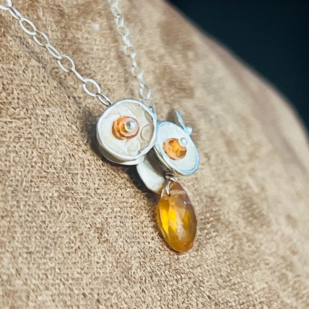 Sterling Silver Multicolor Pendant Necklace with Amber Teardrop - Picture 7 of 8